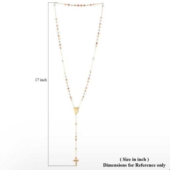 Rosary Style 26 Inch Cross Gold Vermeil Cross Beaded Necklace Tri Color New - Picture 4 of 4